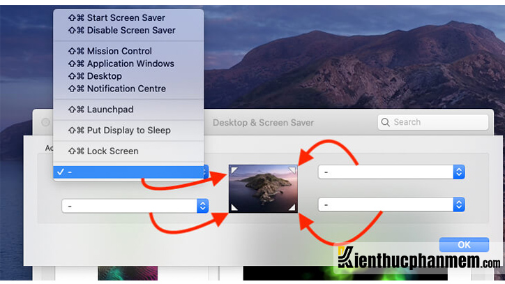 Chọn Lock Screen hoặc Put Display to Sleep để kích hoạt cách khóa màn hình máy tính Hot Corners Mac