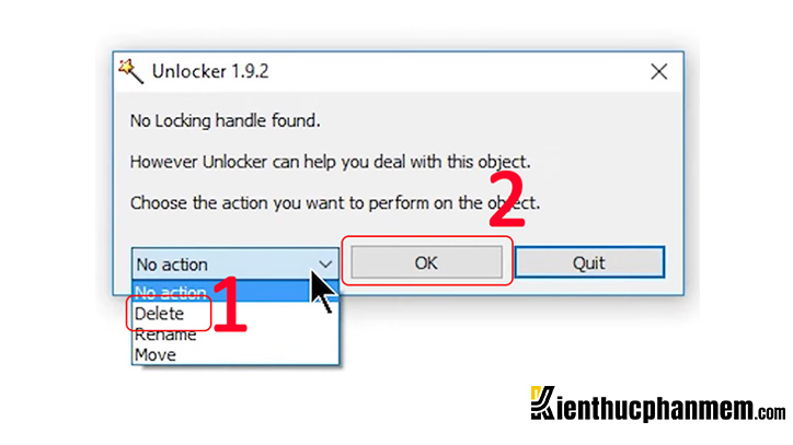 Chọn Delete và nhấn OK để xóa file bằng Unlocker