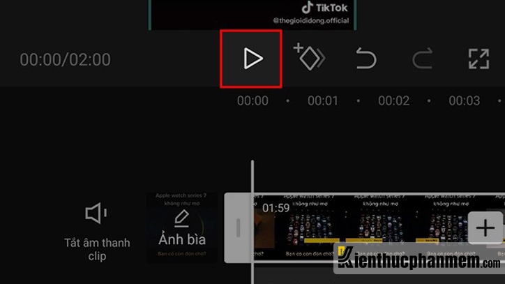Nhấn icon hình tam giác (nút Play) để phát video khi cắt video bằng Capcut