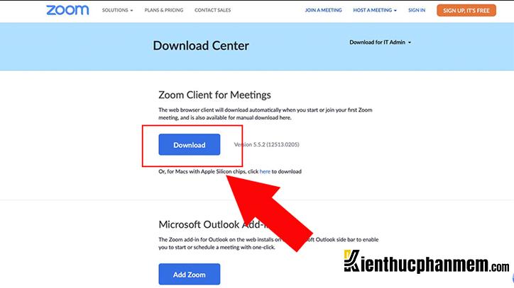 Ở dưới mục Zoom Client for Meetings, bạn nhấn nút Download để tải Zoom cho máy Mac
