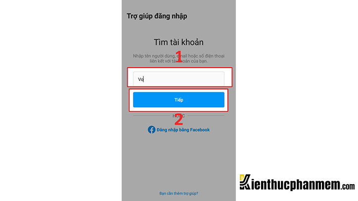 Điền số điện thoại/tên tài khoản Instagram