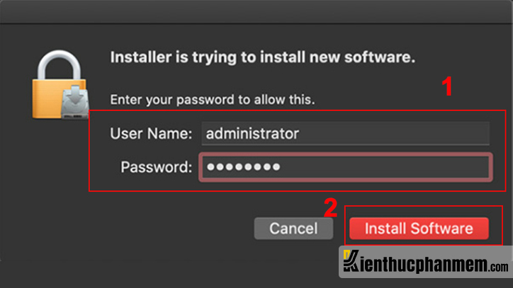 Điền User Name và Password của quản trị viên và nhấn Install Software để tiếp tục cài Zoom