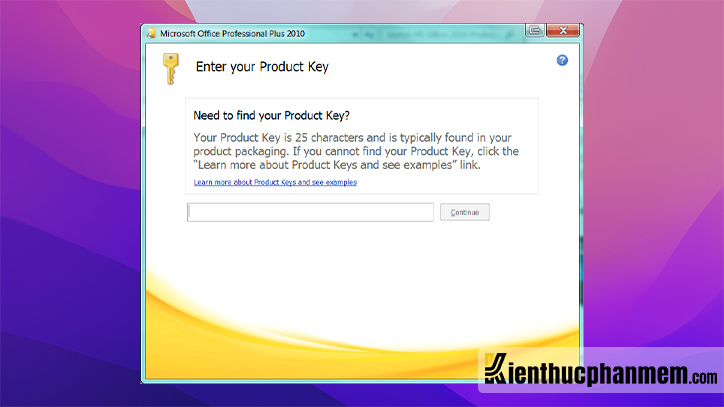 Chọn 1 trong các key kích hoạt Office 2010 để nhập vào tại màn hình Enter your Product Key