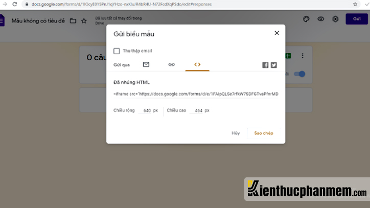 Nhấn “Sao chép” để copy đường link tích hợp Google Form vào WordPress