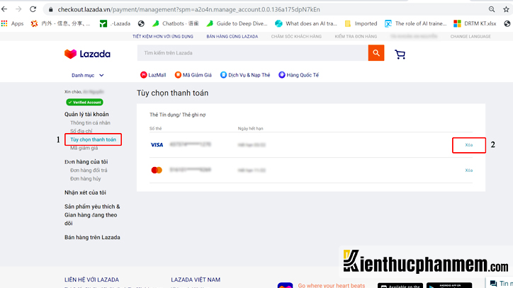 Cách xóa thông tin thẻ ngân hàng trên Lazada