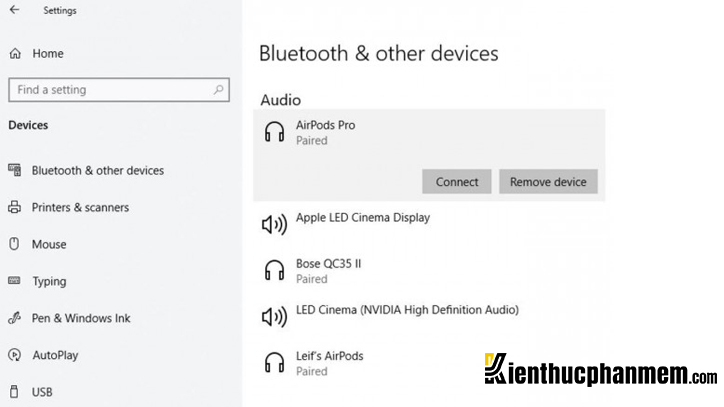 Click vào mục Airpods và chọn Connect để ghép đôi Airpods với Windows 10