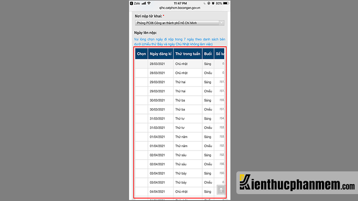 Chọn ngày lên nộp giấy tờ và lấy vân tay làm căn cước gắn chip