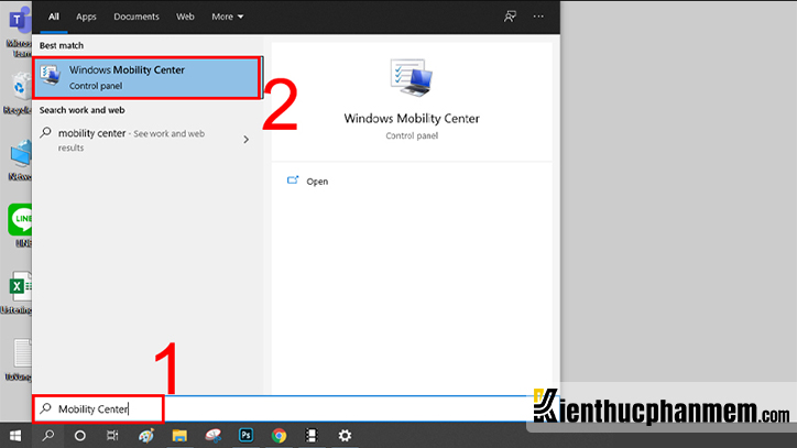 Tìm kiếm Windows Mobility Center trên Windows 10