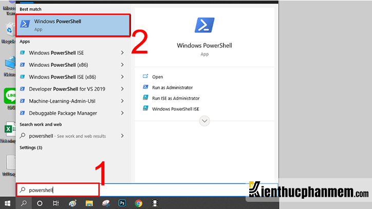 Tìm kiếm Windows PowerShell trên Win 10