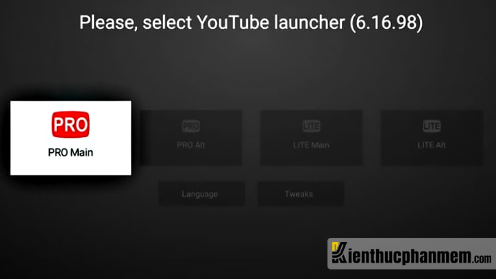 Lựa chọn Launcher PRO Main trên YouTube Smart TV