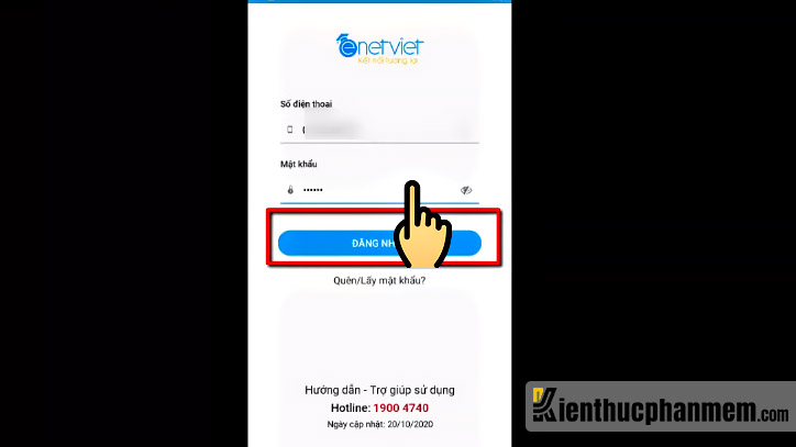 Mở eNetViet lên và đăng nhập bằng máy tính như khi thao tác trên điện thoại