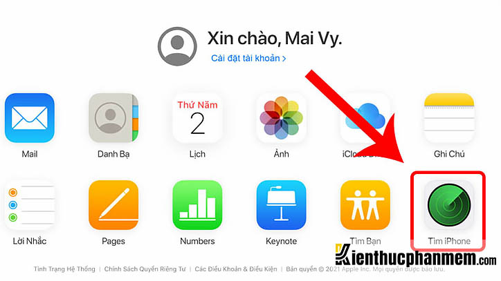 Đăng nhập iCloud và lựa chọn mục Tìm iPhone