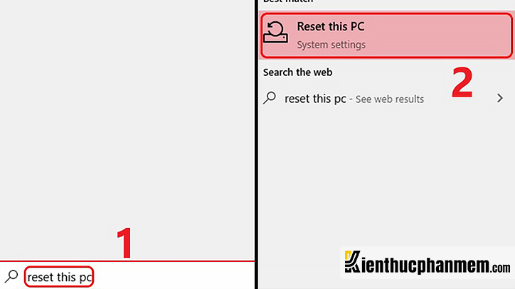 Tìm và click vào tùy chọn cài đặt Reset this PC Win 10