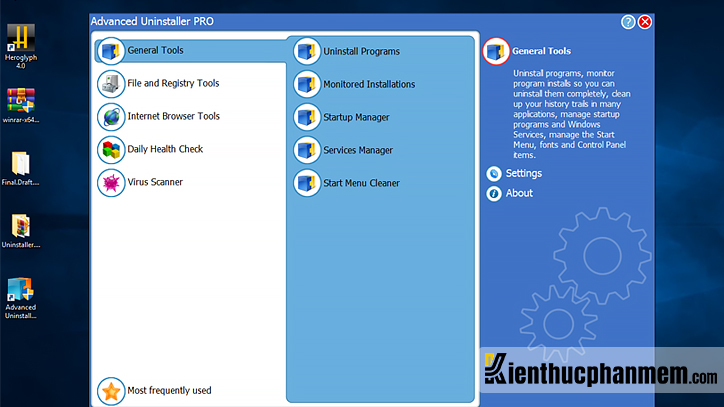 Advanced Uninstaller PRO được tích hợp nhiều tính năng chuyên sâu để bạn gỡ cài đặt ứng dụng trên Windows
