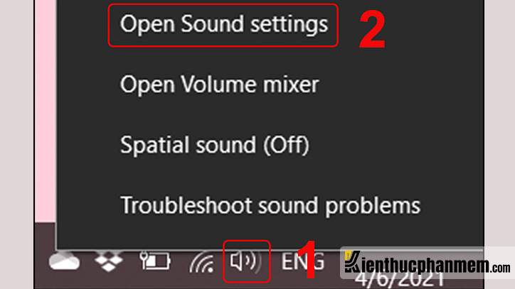 Click vào mục Open Sound settings
