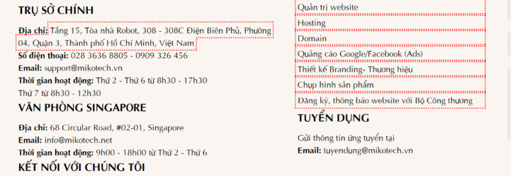 Thông tin liên hệ của đơn vị thiết kế website