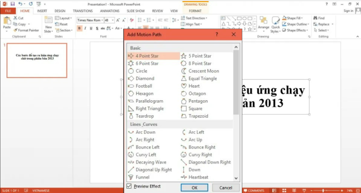 Hướng dẫn cách tạo hiệu ứng chạy chữ trong PowerPoint 2013