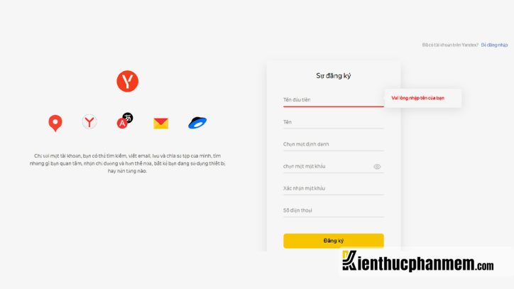 Đăng ký email doanh nghiệp miễn phí trên Yandex