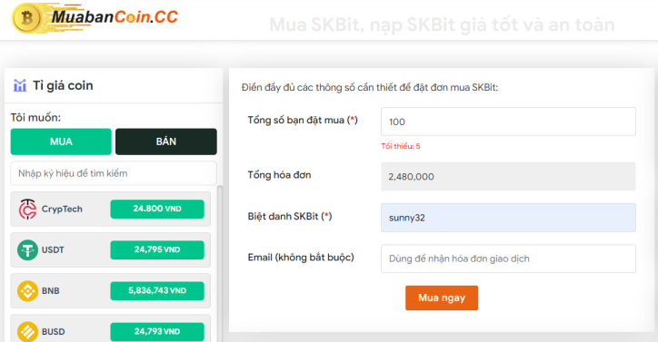 Hướng dẫn mua Skbit cực nhanh chóng tại sàn muabancoin.cc