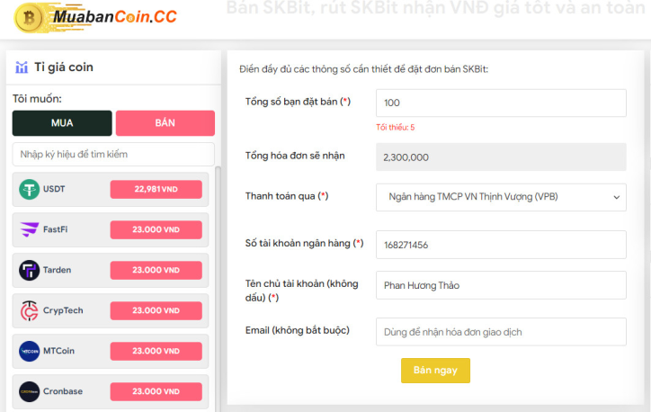Bán Skbit giá cực tốt trên sàn muabancoin.cc bằng cách nào?