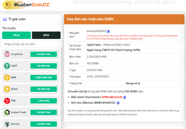 Bán Skbit giá cực tốt trên sàn muabancoin.cc bằng cách nào?