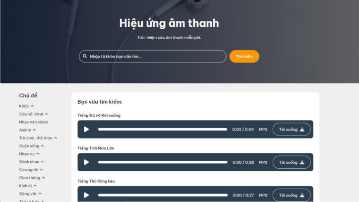 Tiếngđộng123 sở hữu hàng trăm nghìn tiếng động, âm thanh thú vị